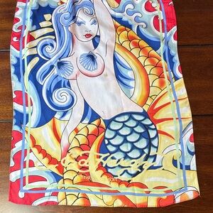 Ed Hardy Christian Audigier Silk Scarf Mermaid Tattoo Art